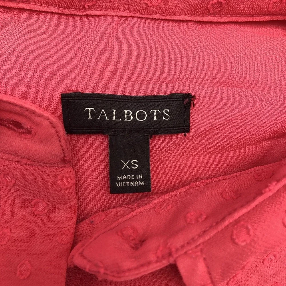 Talbots Button‎ Shirt Womens XS Pink Polka Dot Textured Sheer side slits